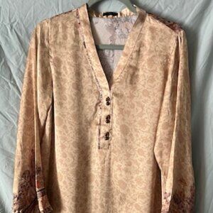 Silk Tunic Artisan Mughal Print Stone & brass buttons Size Large L by SAPPHIRE